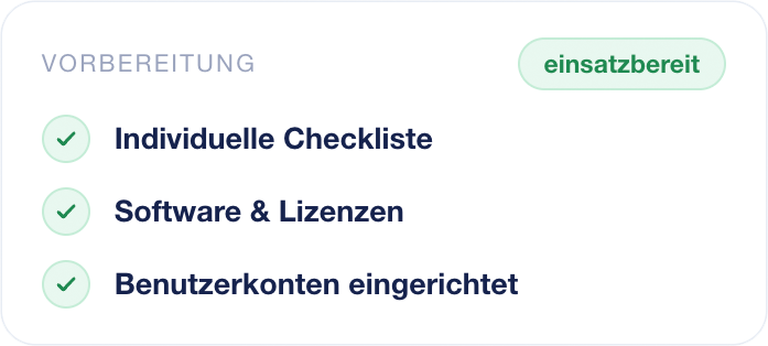 Zwischenstand beim IT-Projekt, individuelle Checkliste für den Kunden ist erstellt, genauso wie die Software und Lizenzen einsatzbereit sind.